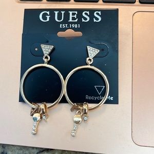 New Guess Unique Diamond Stud & Hoops w Charms Earrings